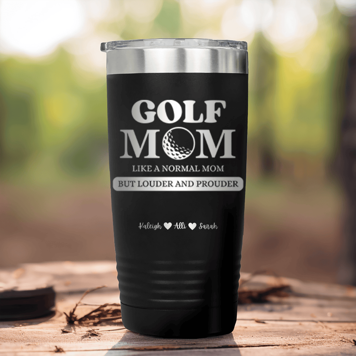 Black Golf Mom Tumbler With Golf Moms Are Loud And Proud Design
