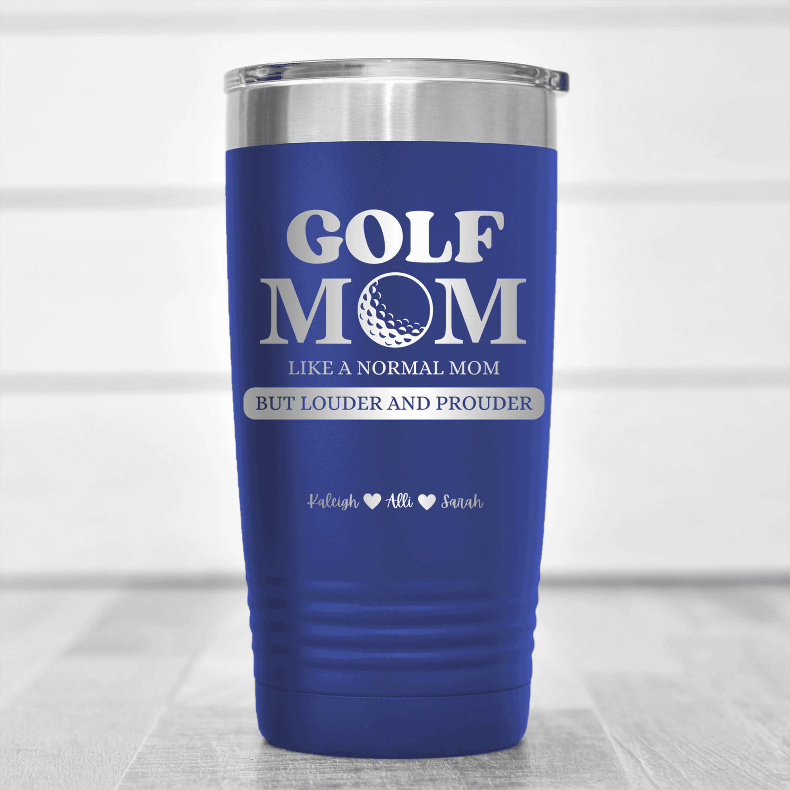 Blue Golf Mom Tumbler With Golf Moms Are Loud And Proud Design