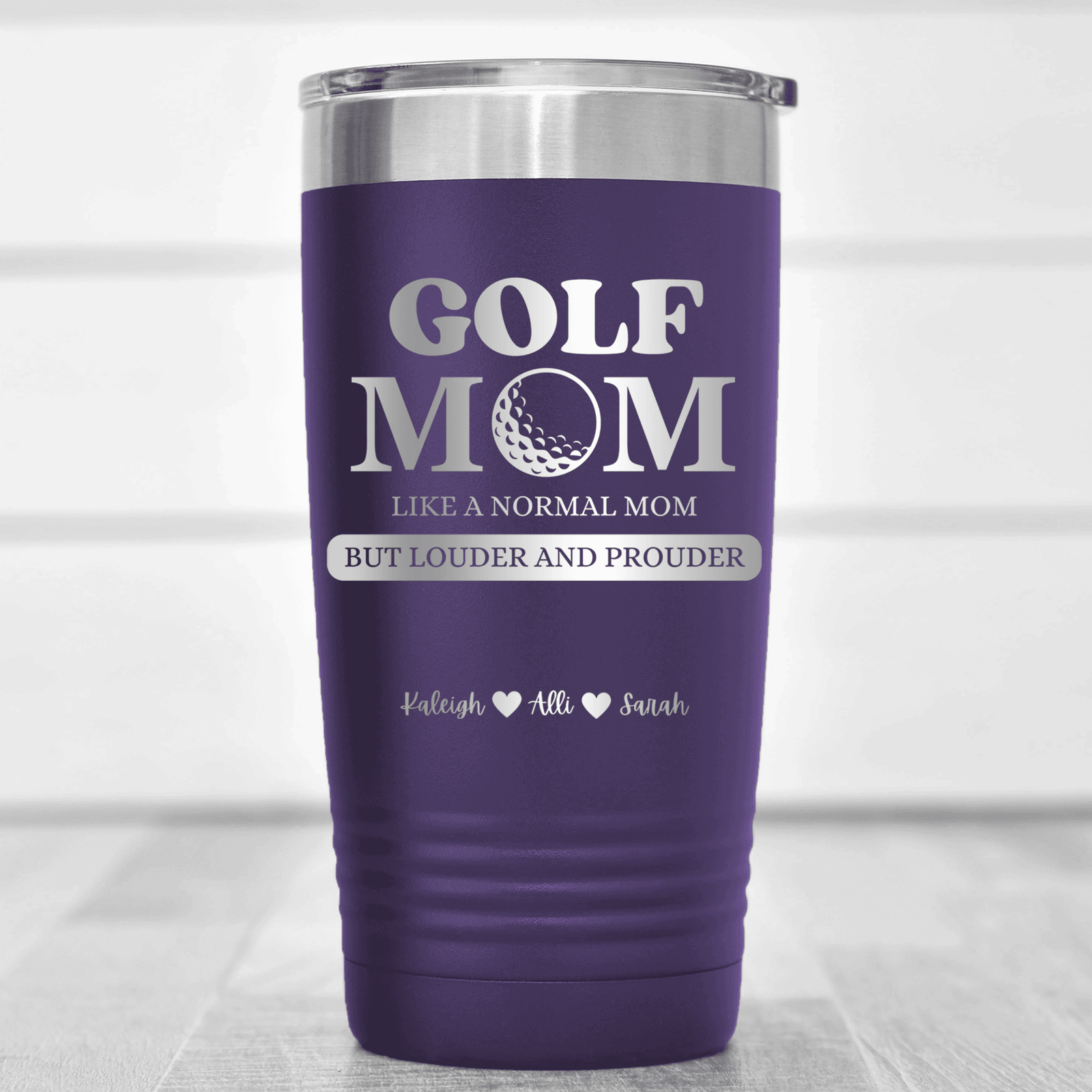Purple Golf Mom Tumbler With Golf Moms Are Loud And Proud Design