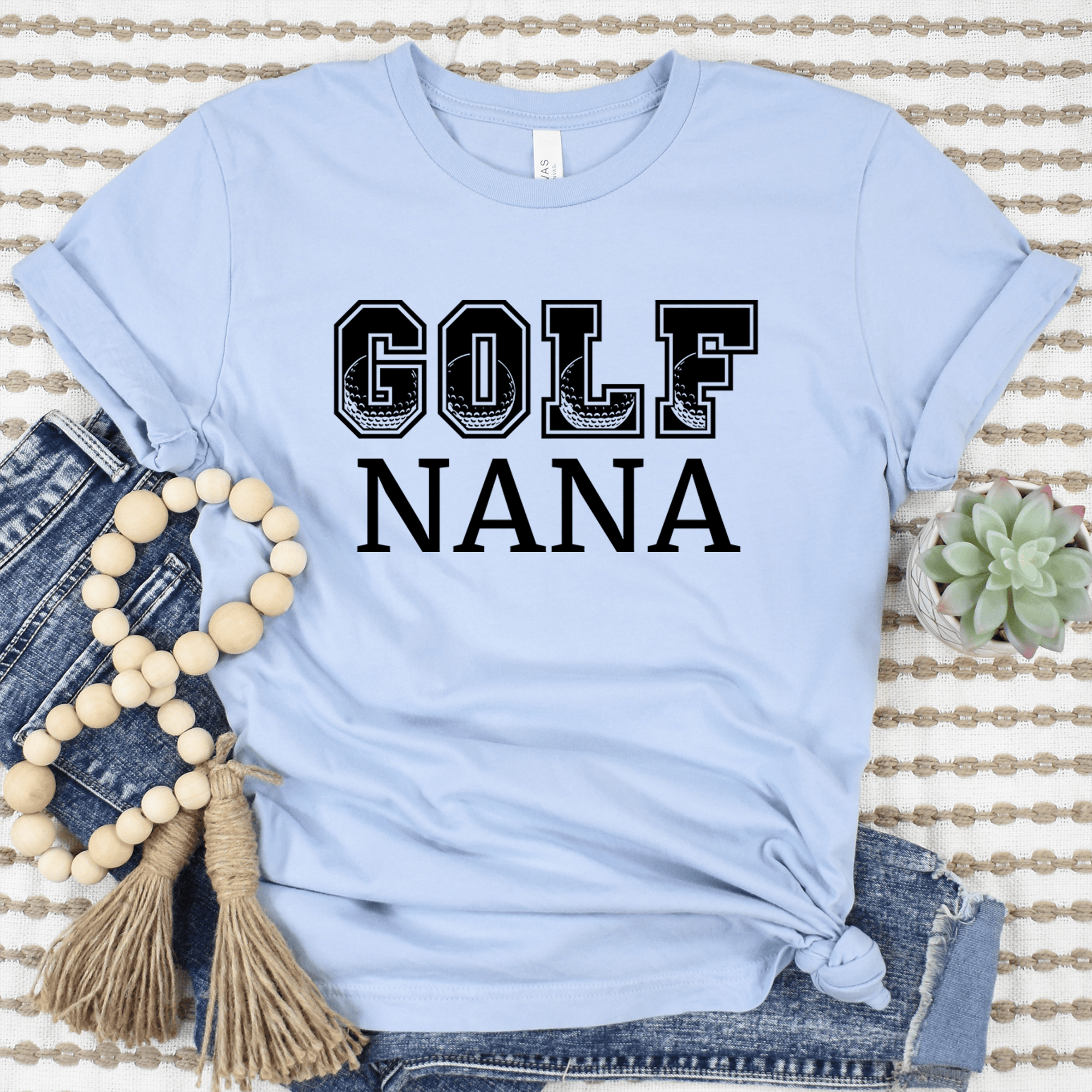 Womens Light Blue T Shirt with Golf-Nana design