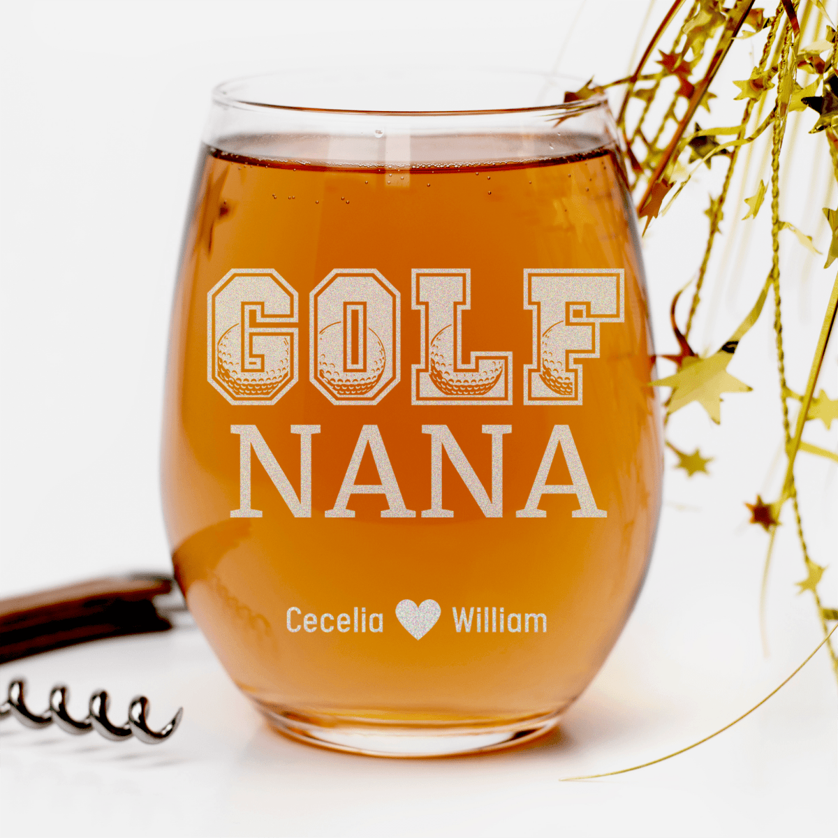 Personalized Golf Nana Stemless Wine Glass for her, Customized Gifts for Women by Groovy Girl Gifts
