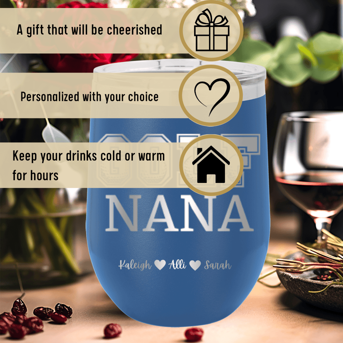 Personalized Golf Nana Wine Tumbler for her, Customized Gifts for Women by Groovy Girl Gifts