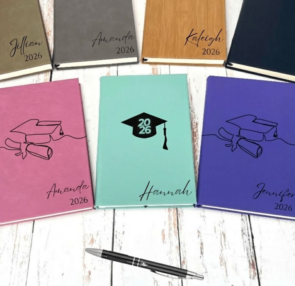Custom Graduation Journal Set faux leather with matching pen 7 color options 3 design options 112 lined pages