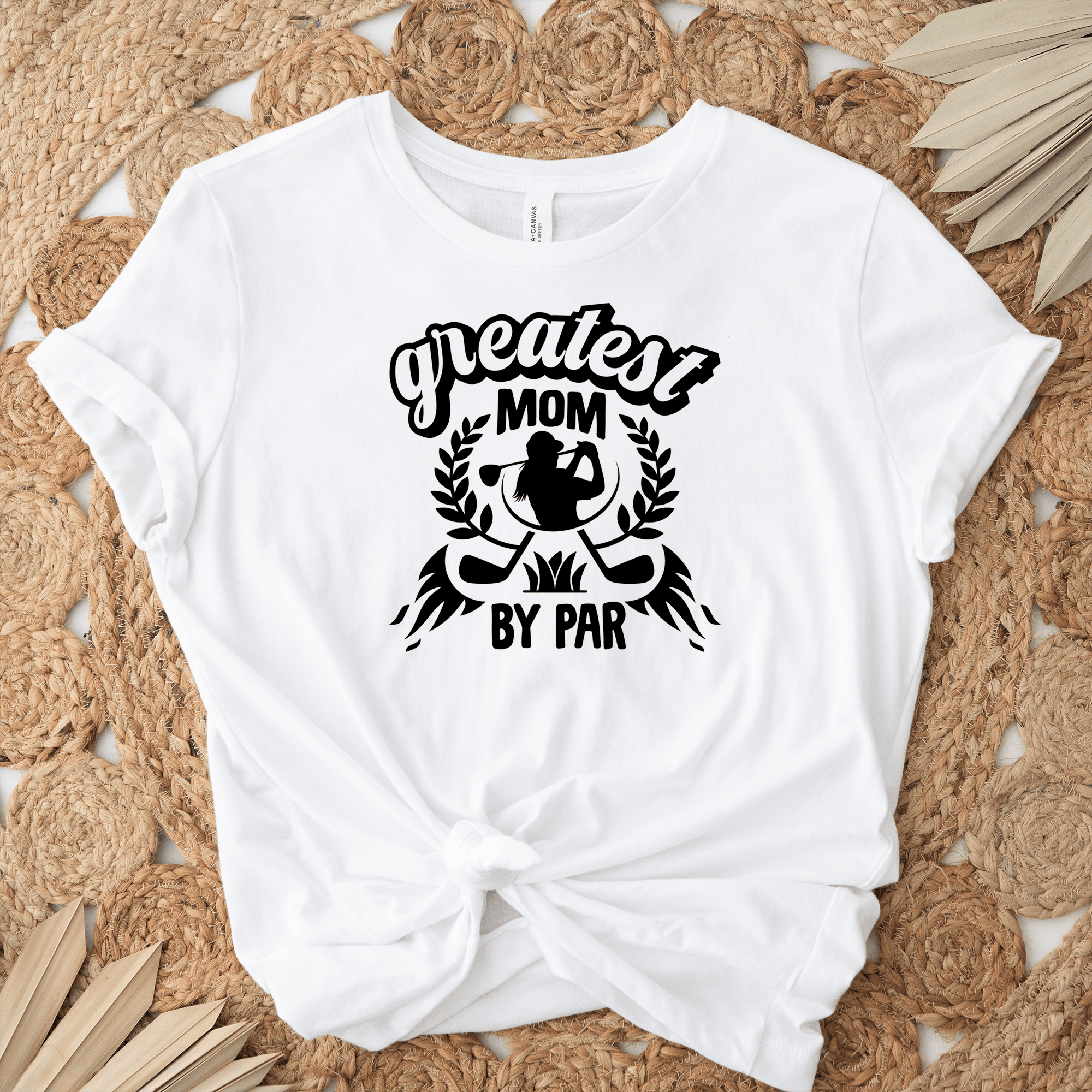 Womens White T Shirt with Greatest-Golf-Mom-By-Par design