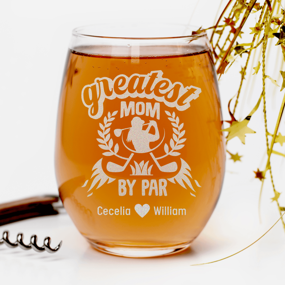 Personalized Greatest Golf Mom By Par Stemless Wine Glass for her, Customized Gifts for Women by Groovy Girl Gifts