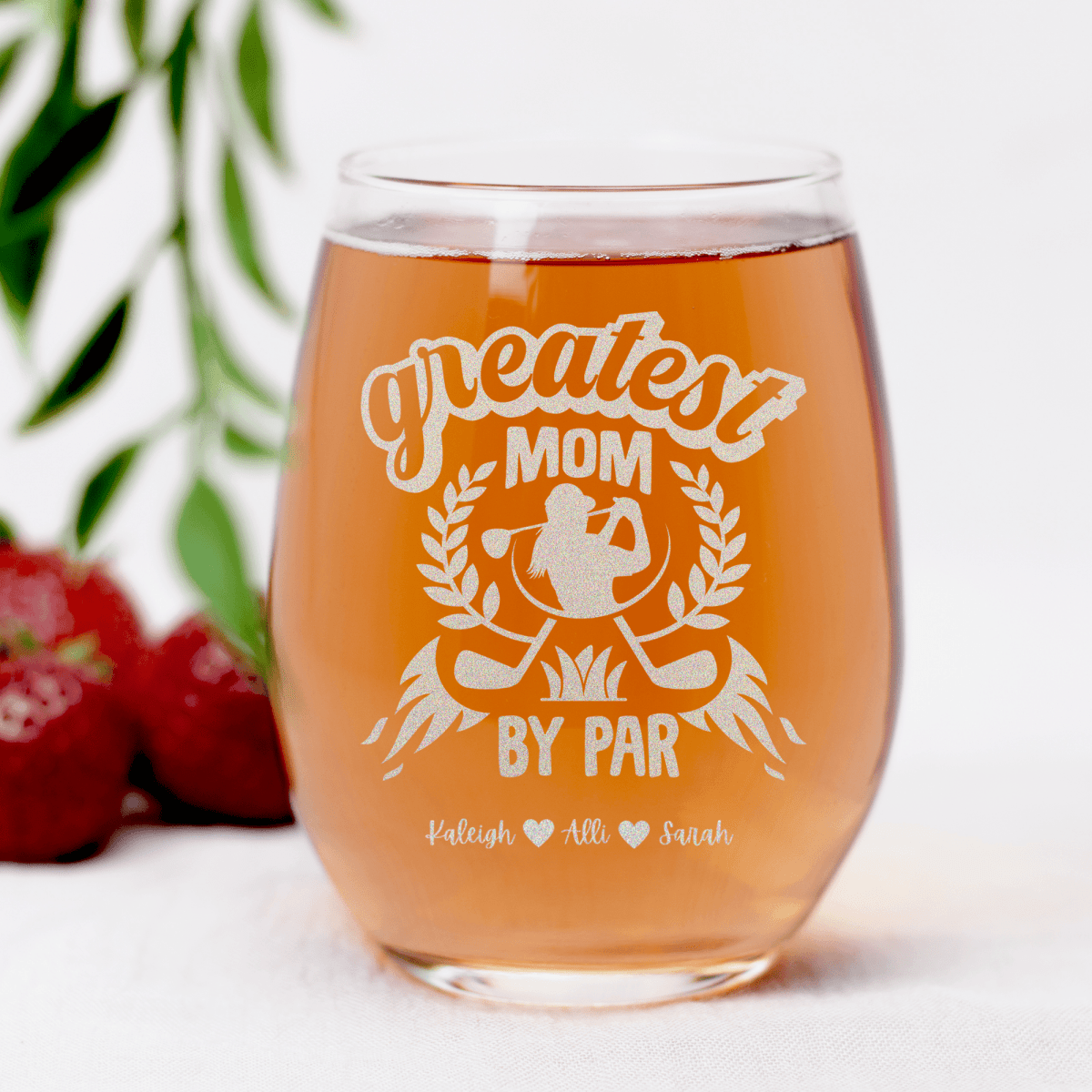 Personalized Greatest Golf Mom By Par Stemless Wine Glass for her, Customized Gifts for Women by Groovy Girl Gifts