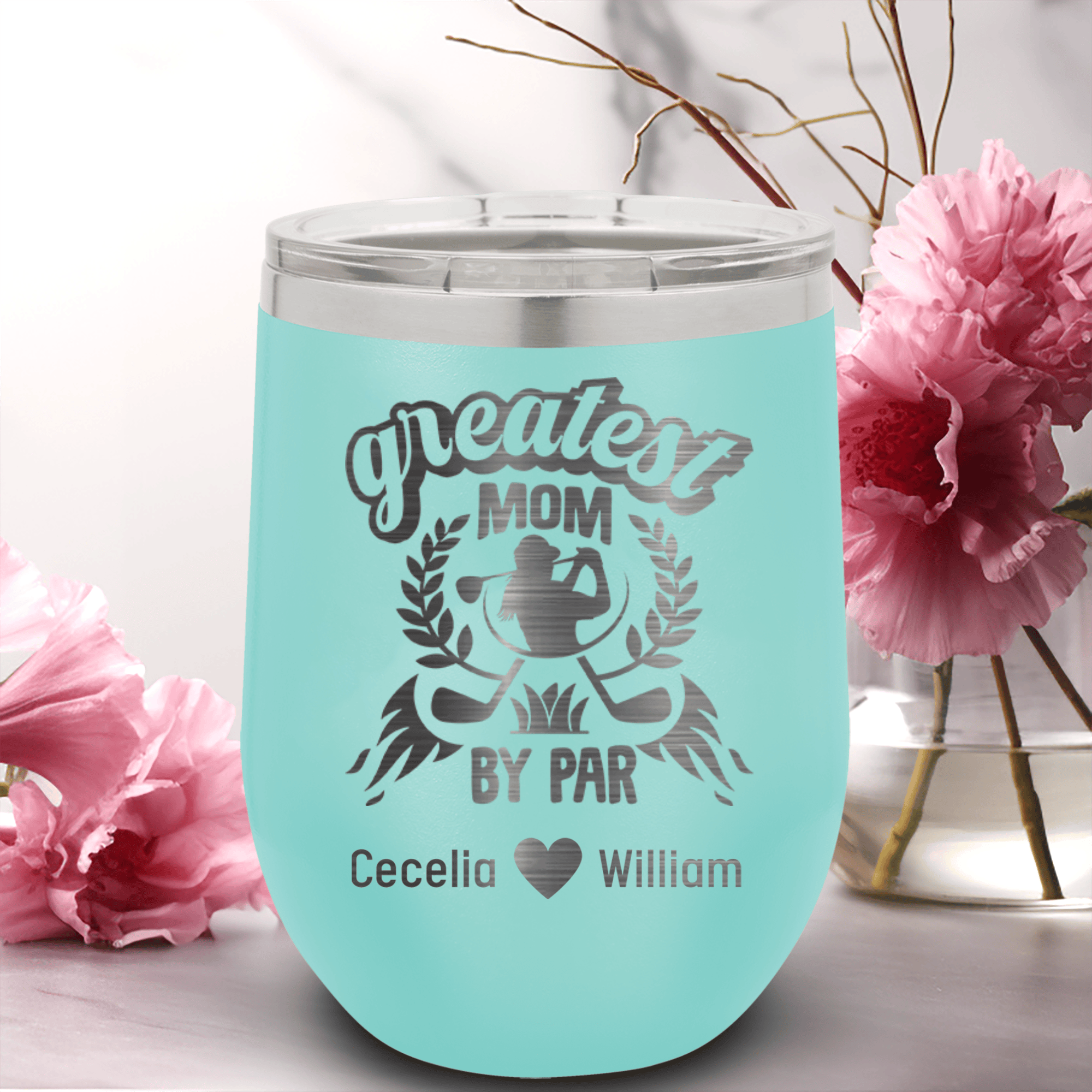 Teal Golf Mom Wine Tumbler With Greatest Golf Mom By Par Design