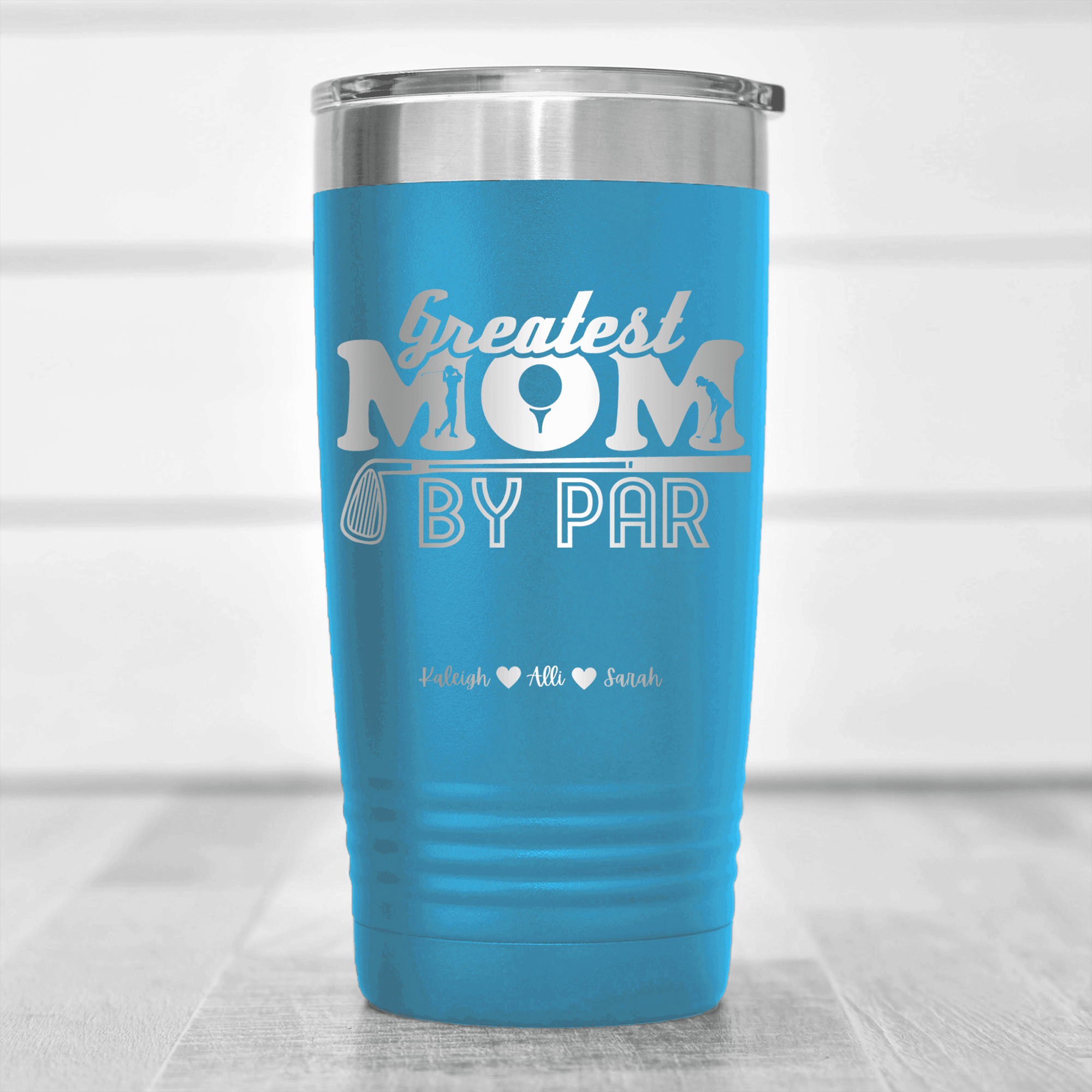 Light Blue Golf Mom Tumbler With Greatest Mom By Par Design