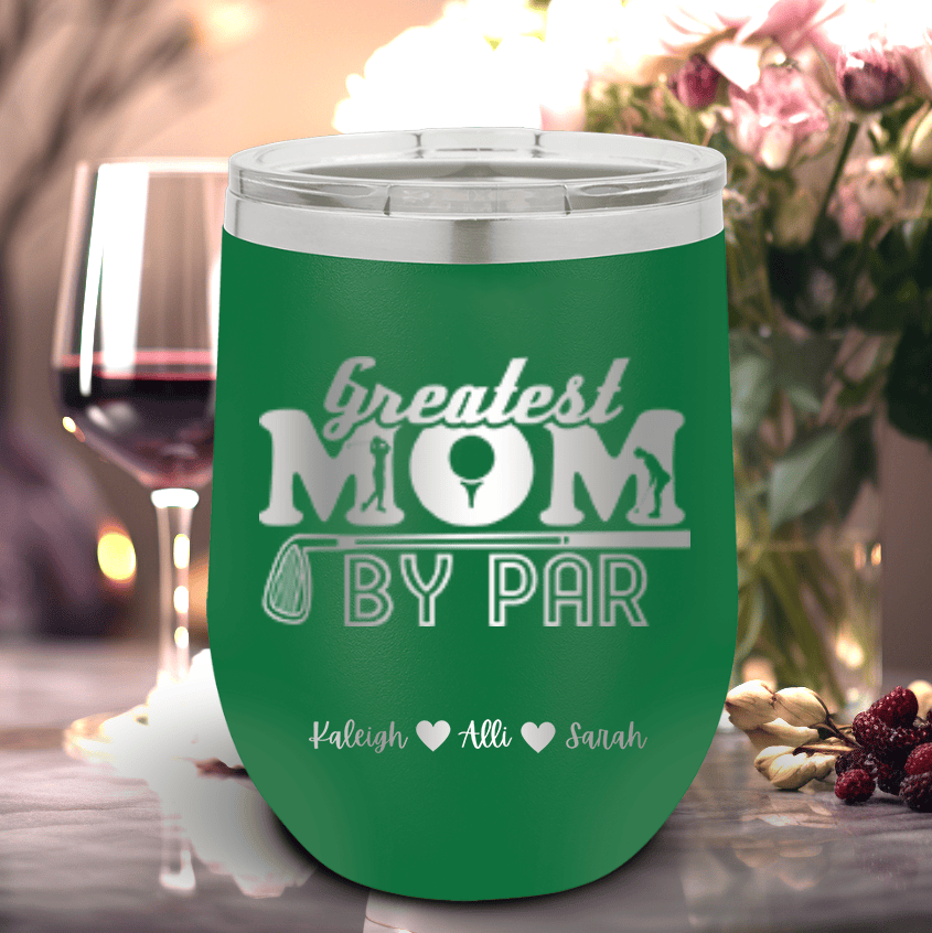 Green Golf Mom Wine Tumbler With Greatest Mom By Par Design