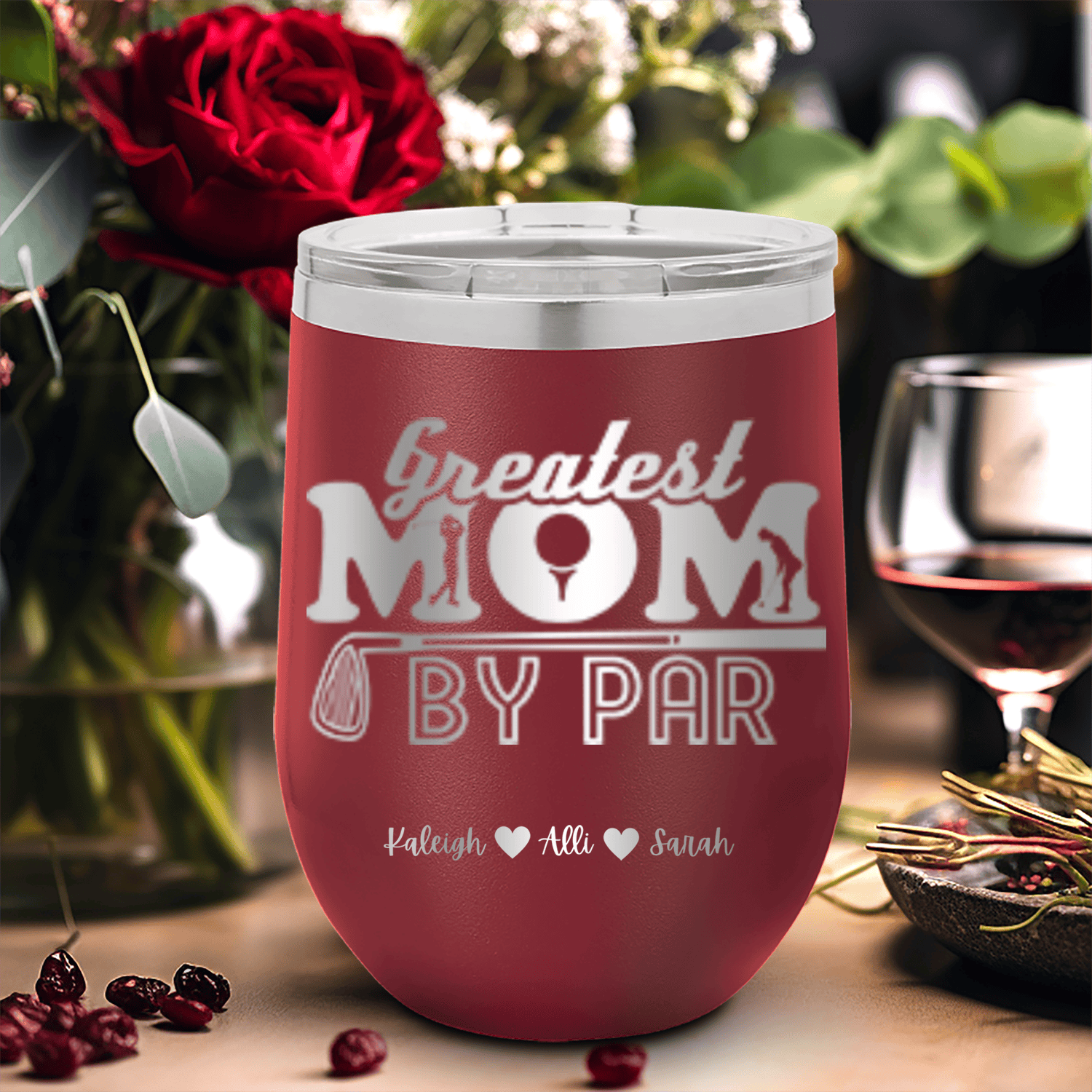 Maroon Golf Mom Wine Tumbler With Greatest Mom By Par Design