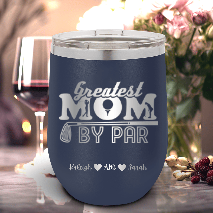 Navy Golf Mom Wine Tumbler With Greatest Mom By Par Design