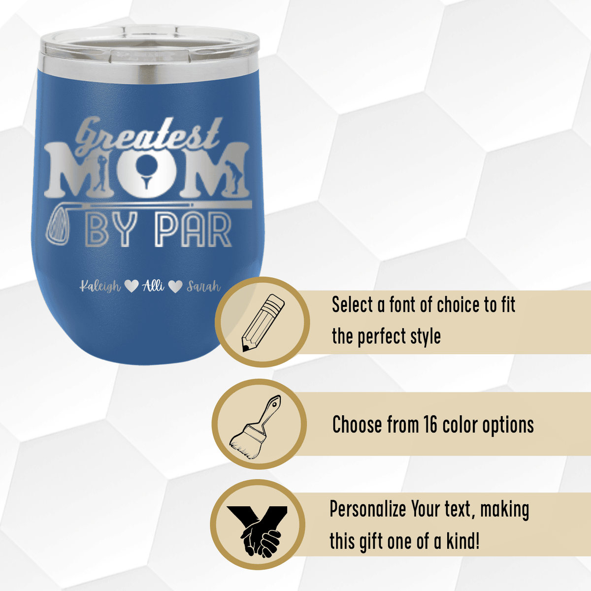 Personalized Greatest Mom By Par Wine Tumbler for her, Customized Gifts for Women by Groovy Girl Gifts