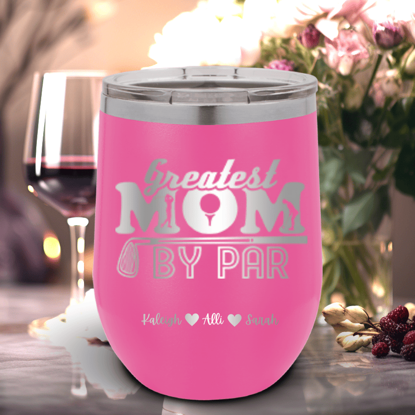 Pink Golf Mom Wine Tumbler With Greatest Mom By Par Design