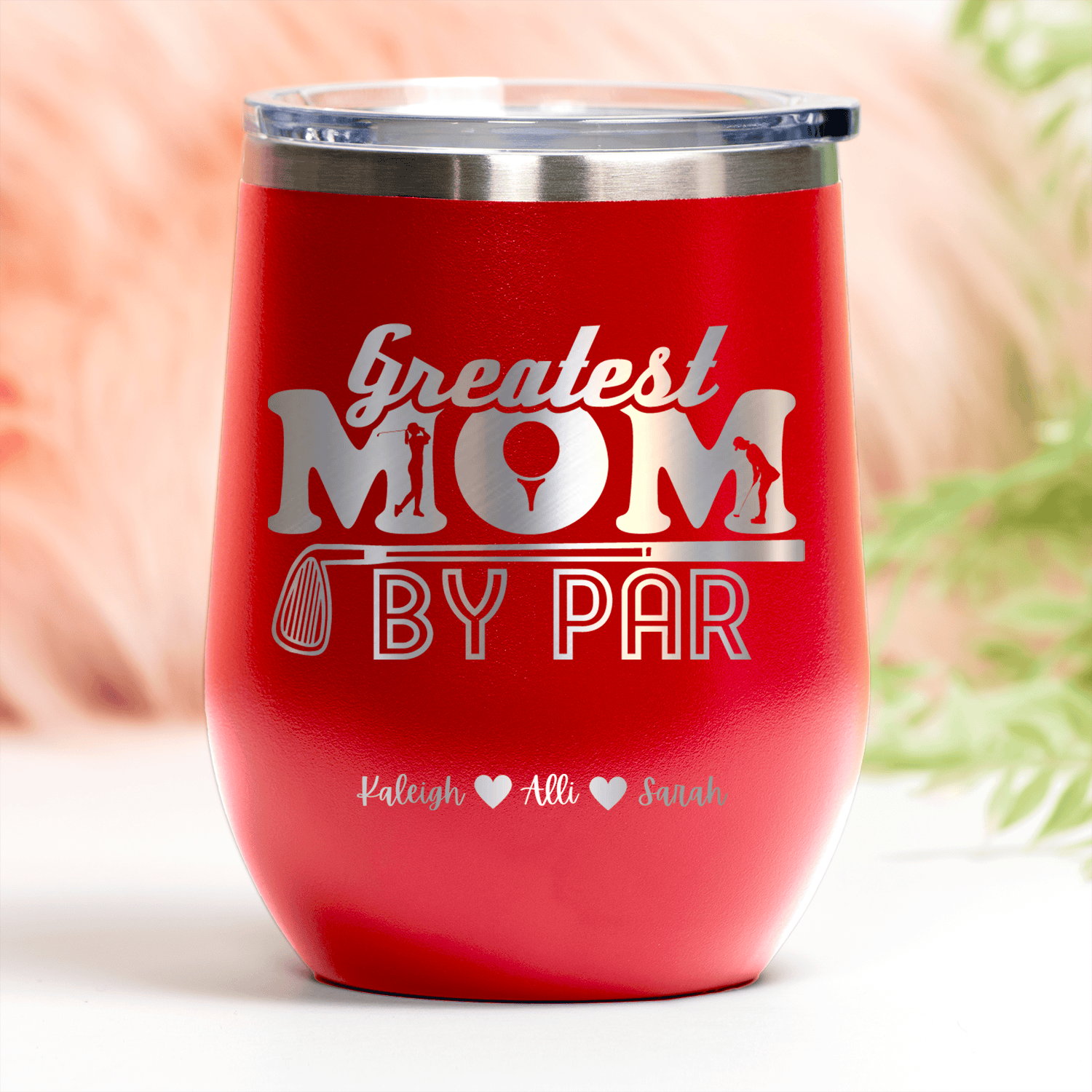 Red Golf Mom Wine Tumbler With Greatest Mom By Par Design