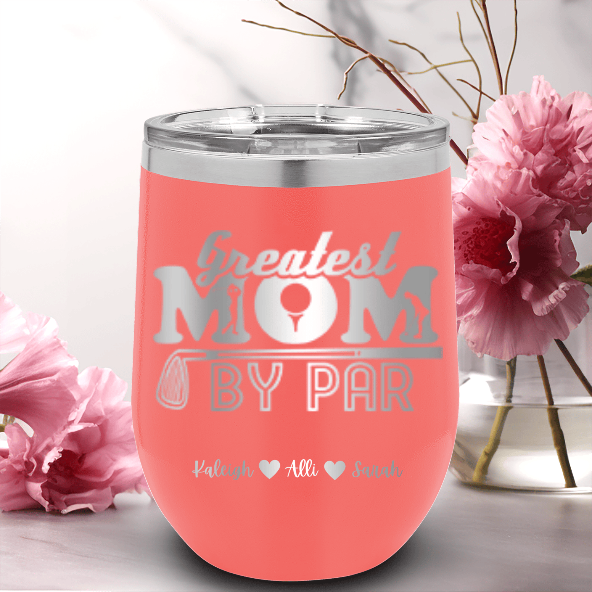 Salmon Golf Mom Wine Tumbler With Greatest Mom By Par Design