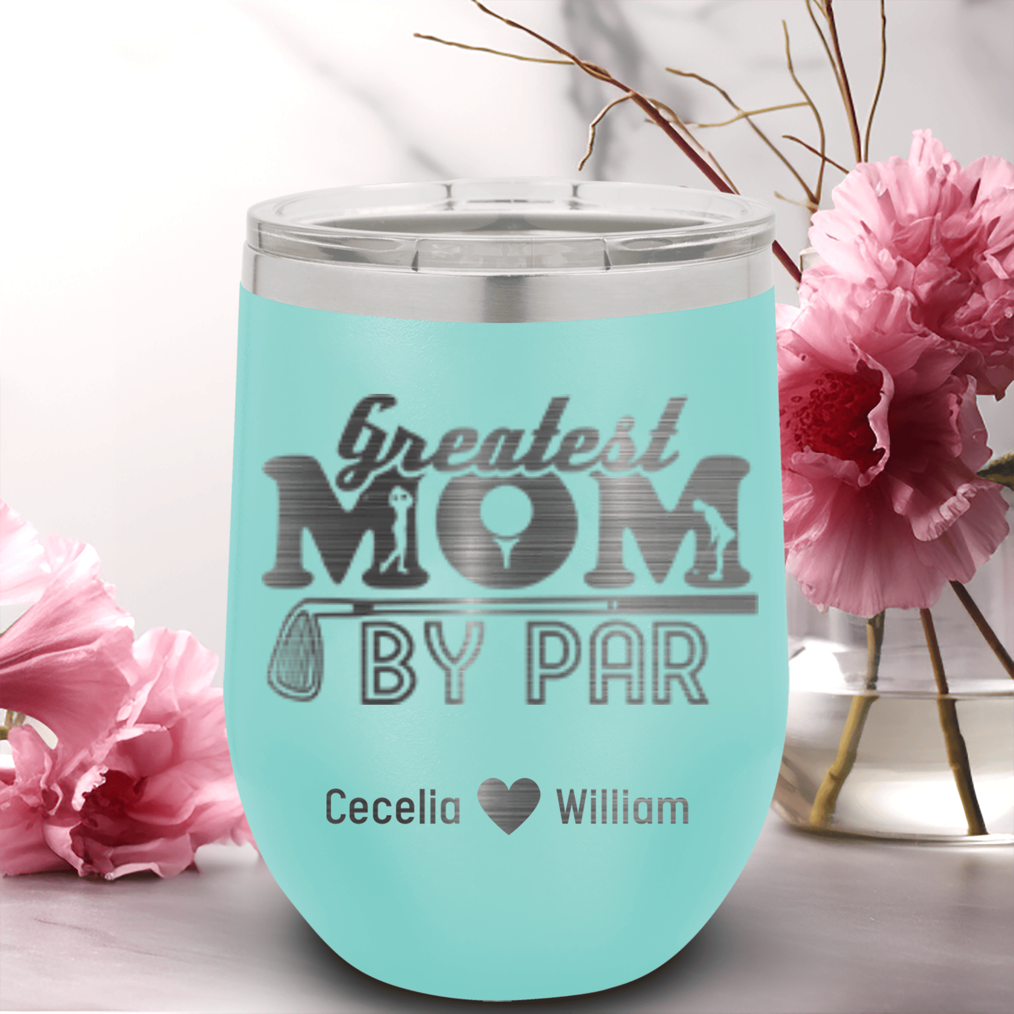 Teal Golf Mom Wine Tumbler With Greatest Mom By Par Design