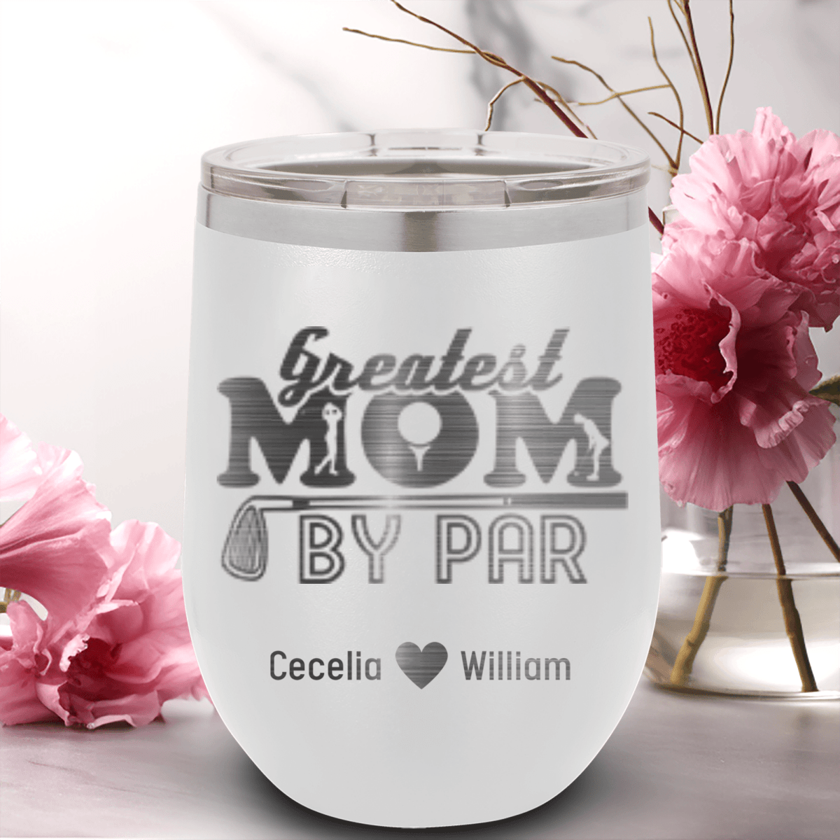 White Golf Mom Wine Tumbler With Greatest Mom By Par Design