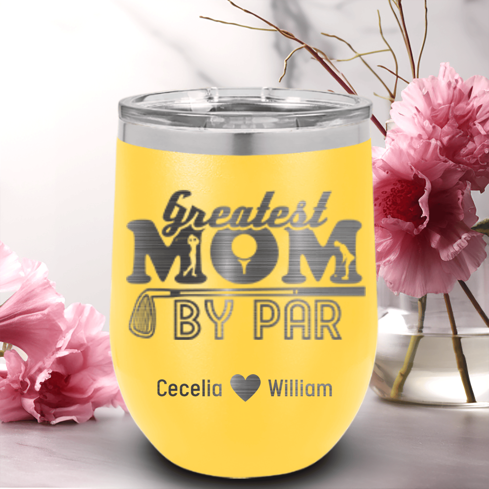 Yellow Golf Mom Wine Tumbler With Greatest Mom By Par Design