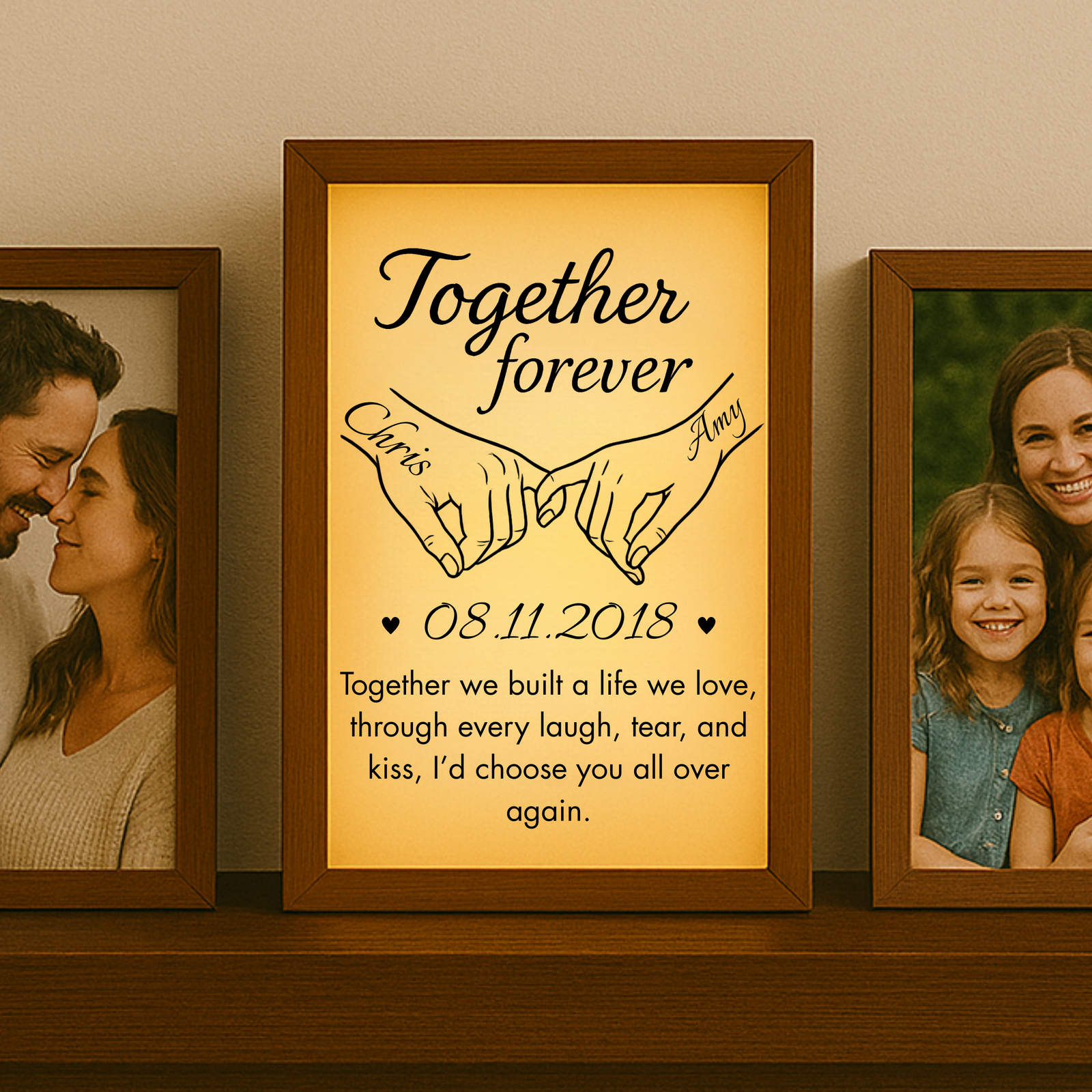 Personalized Together Forever light-up anniversary frame with names, date, and custom message