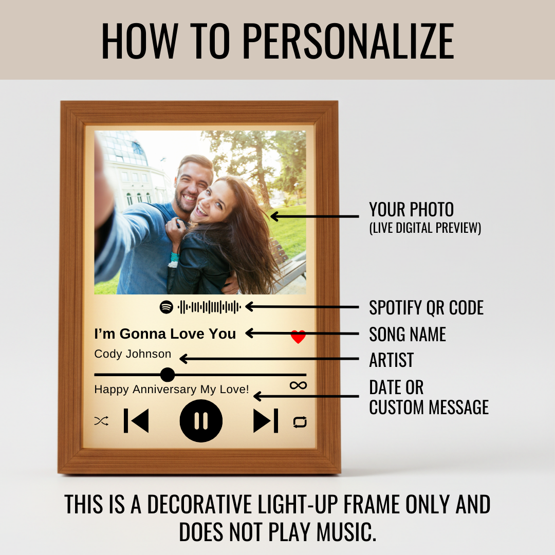 Personalized Spotify Song Frame with Light – Custom Gift for Girlfriend, Wife, Mom or Best Friend
