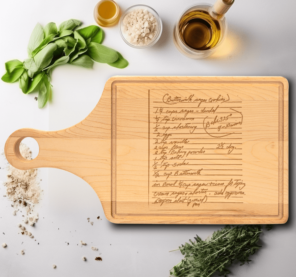 Custom Maple Paddle Cutting Board With Handwritten Note Design