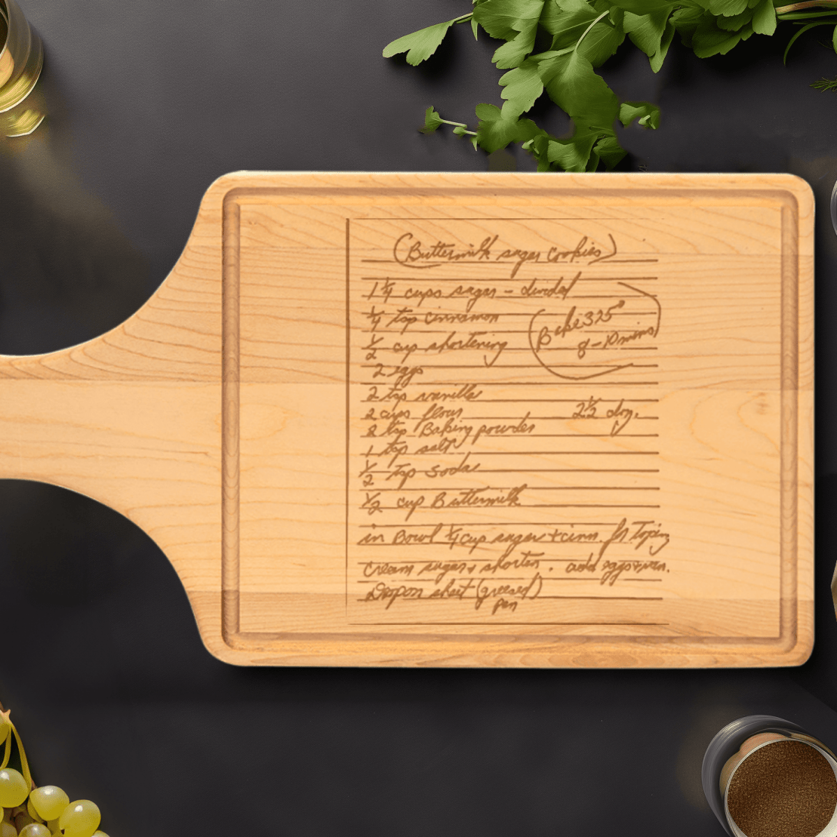 Custom Maple Paddle Cutting Board With Handwritten Note Design