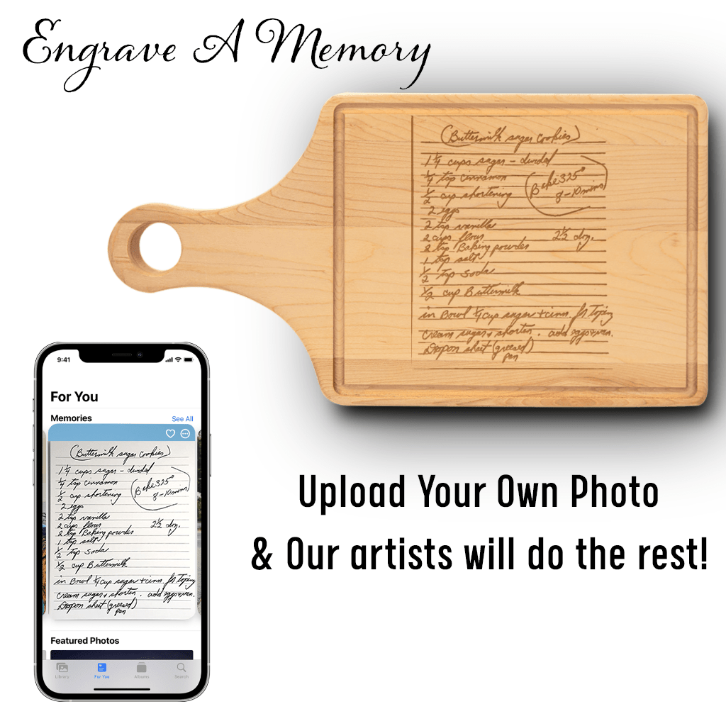 Custom Maple Paddle Cutting Board With Handwritten Note Design