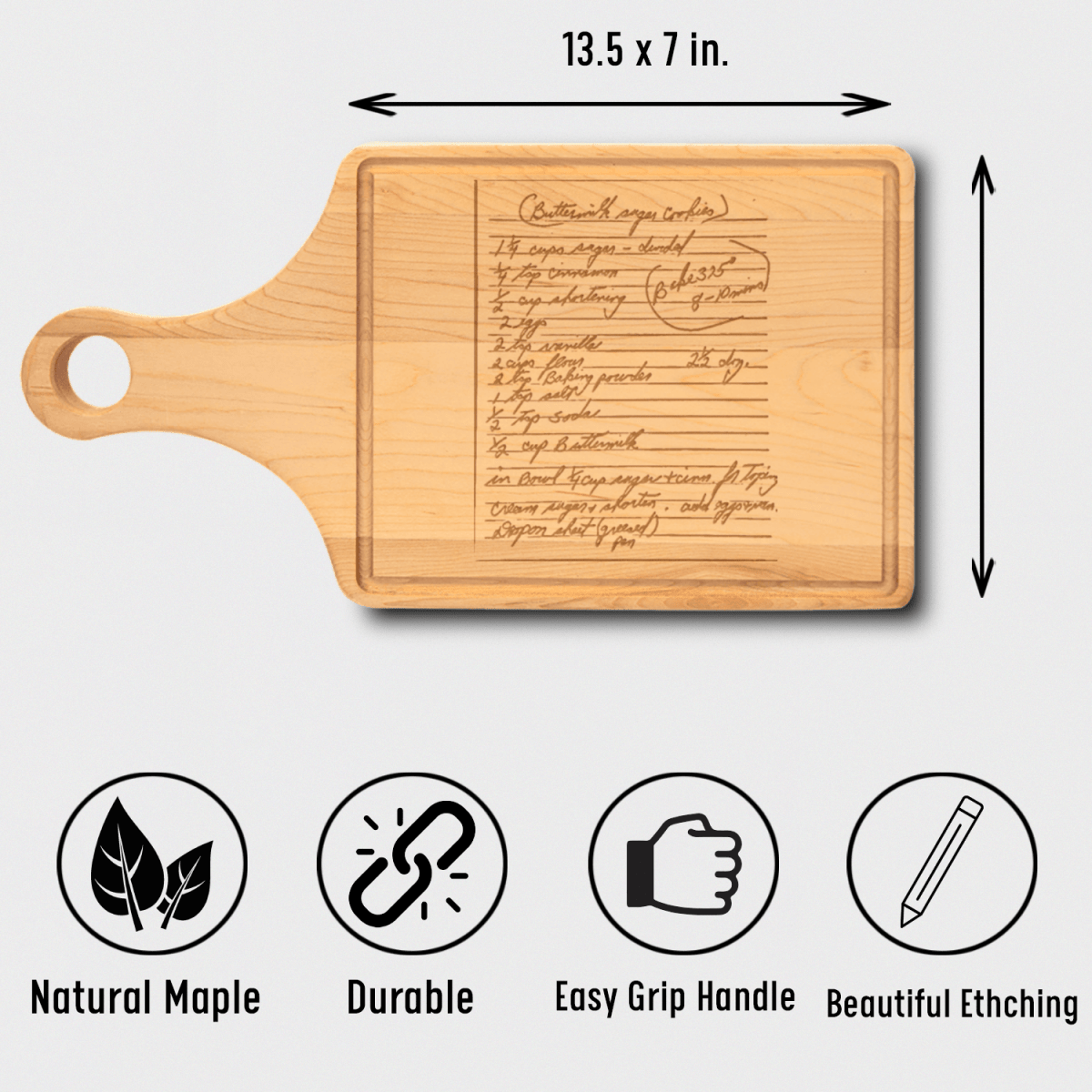 Custom Maple Paddle Cutting Board With Handwritten Note Design