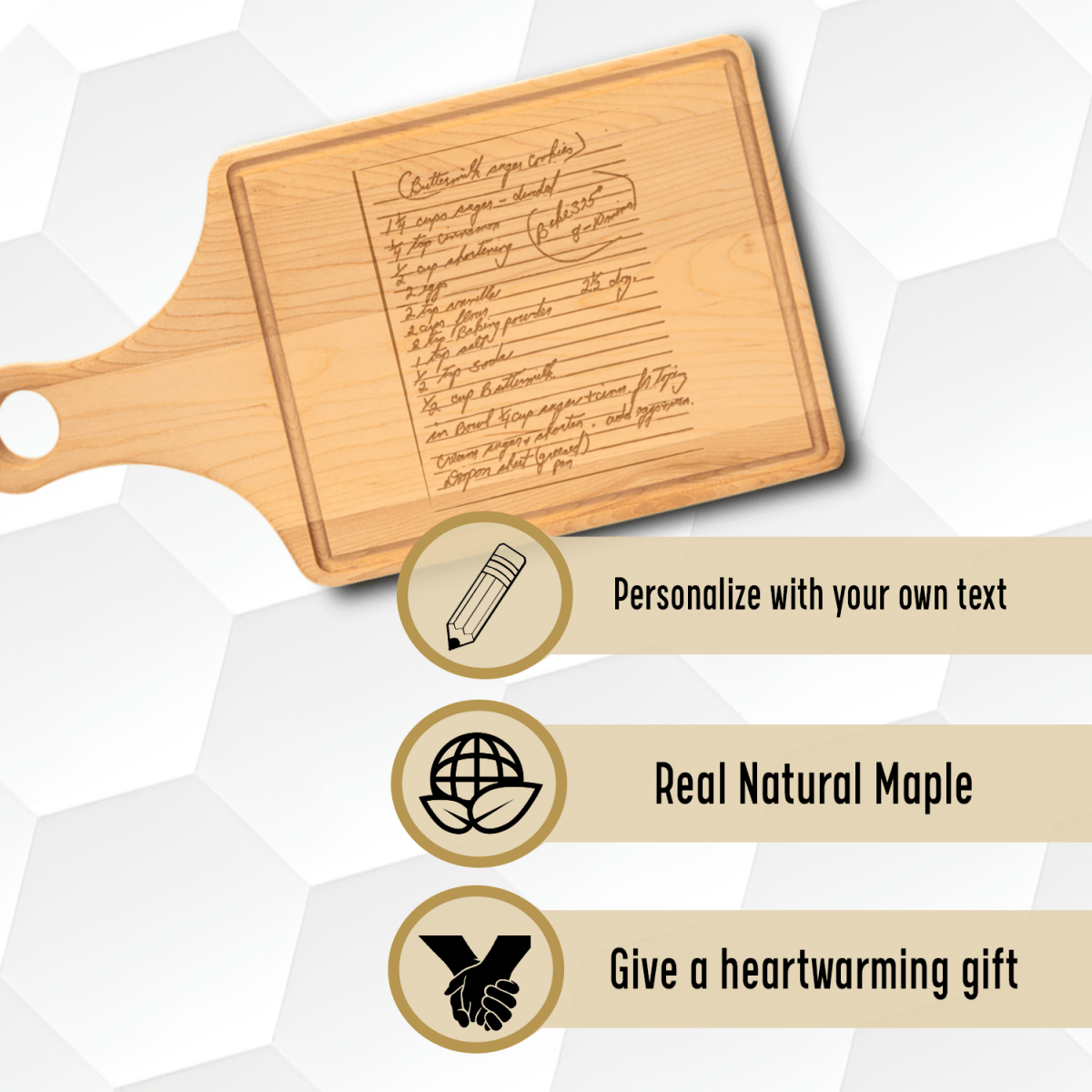 Custom Maple Paddle Cutting Board With Handwritten Note Design