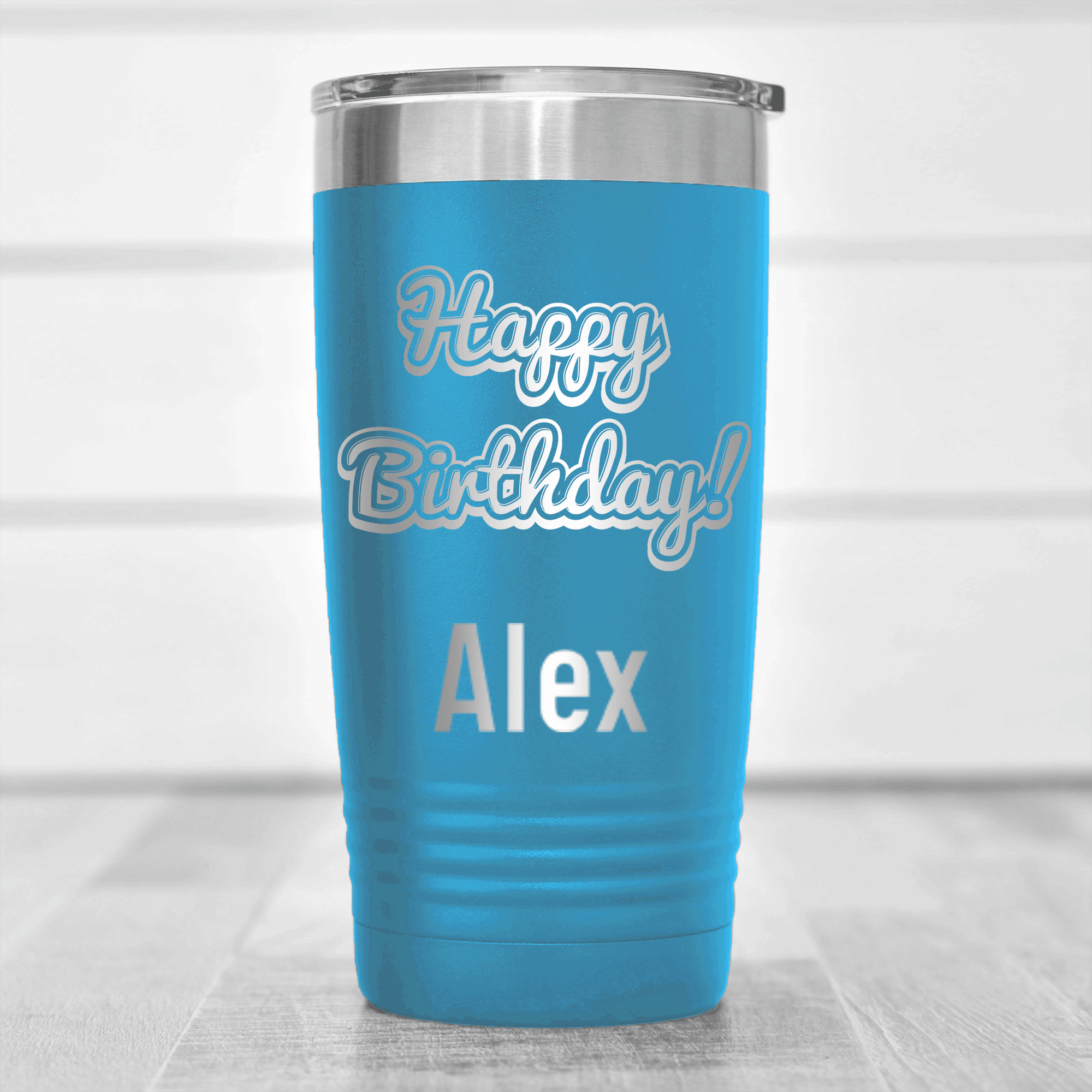 Light Blue Birthday Tumbler With Happy Birthday Design