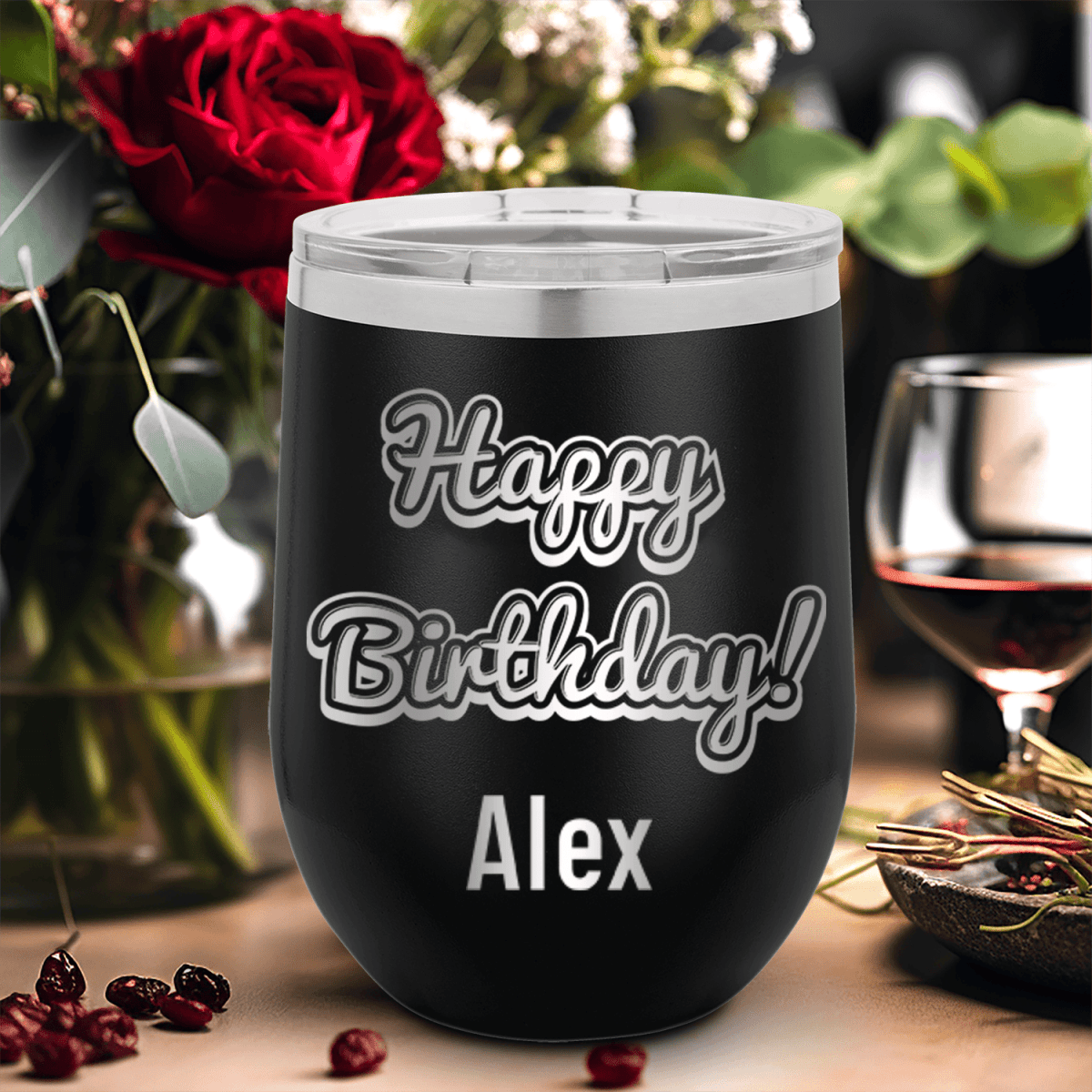 Personalized Happy Birthday Wine Tumbler for her, Customized Gifts for Women by Groovy Girl Gifts