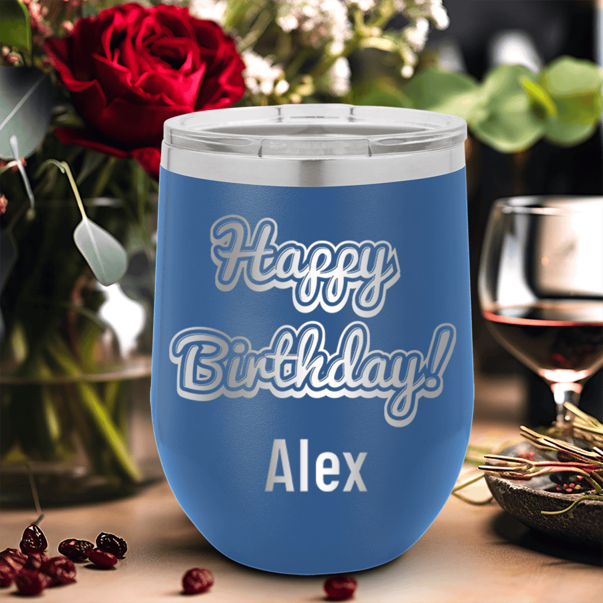 Personalized Happy Birthday Wine Tumbler for her, Customized Gifts for Women by Groovy Girl Gifts