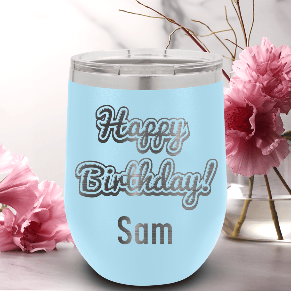Personalized Happy Birthday Wine Tumbler for her, Customized Gifts for Women by Groovy Girl Gifts