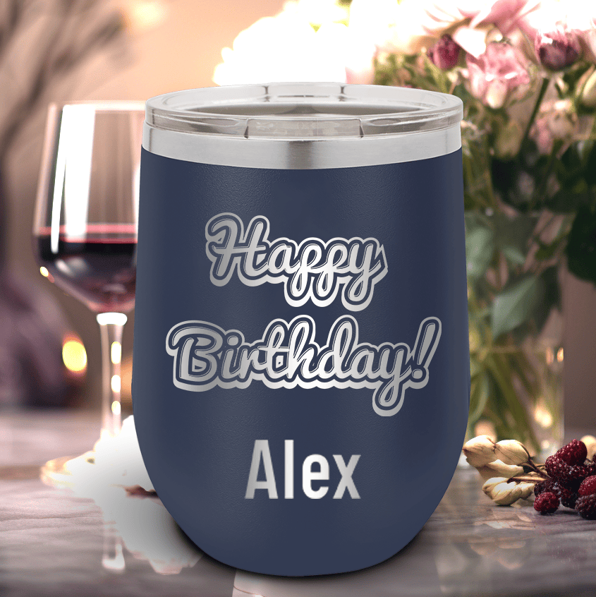 Personalized Happy Birthday Wine Tumbler for her, Customized Gifts for Women by Groovy Girl Gifts