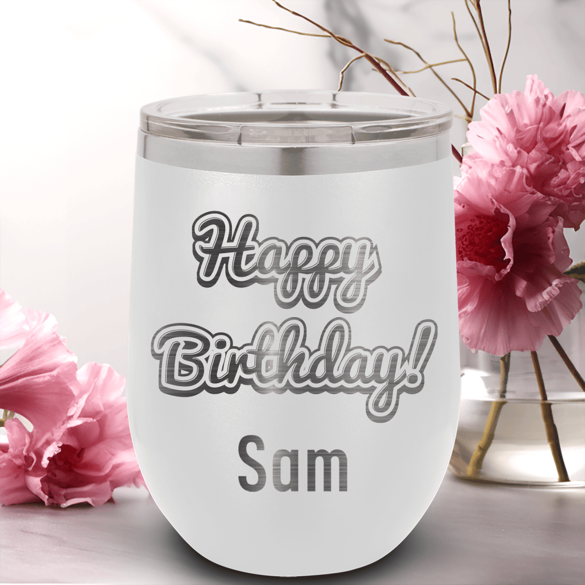 Personalized Happy Birthday Wine Tumbler for her, Customized Gifts for Women by Groovy Girl Gifts