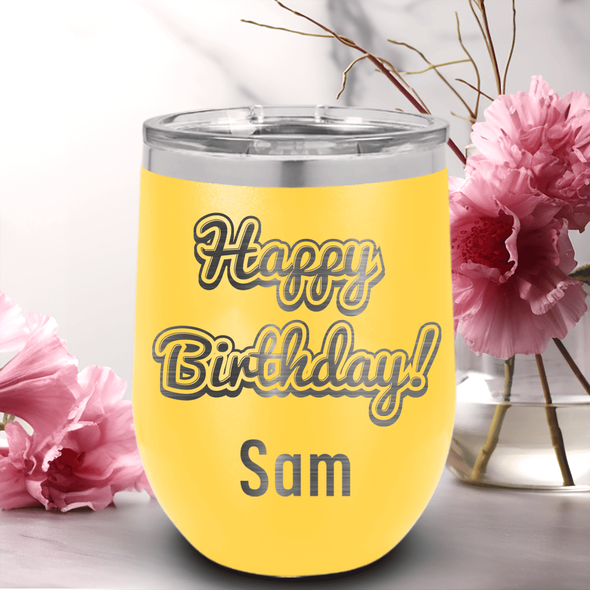 Personalized Happy Birthday Wine Tumbler for her, Customized Gifts for Women by Groovy Girl Gifts