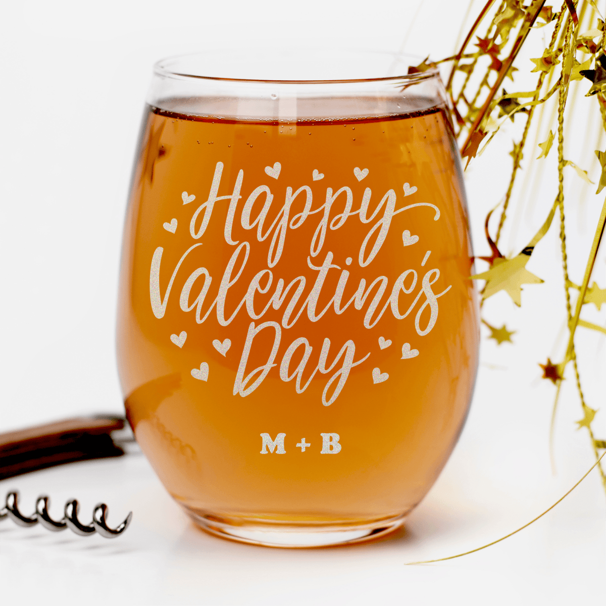 Personalized Happy Valentines Day Stemless Wine Glass for her, Customized Gifts for Women by Groovy Girl Gifts