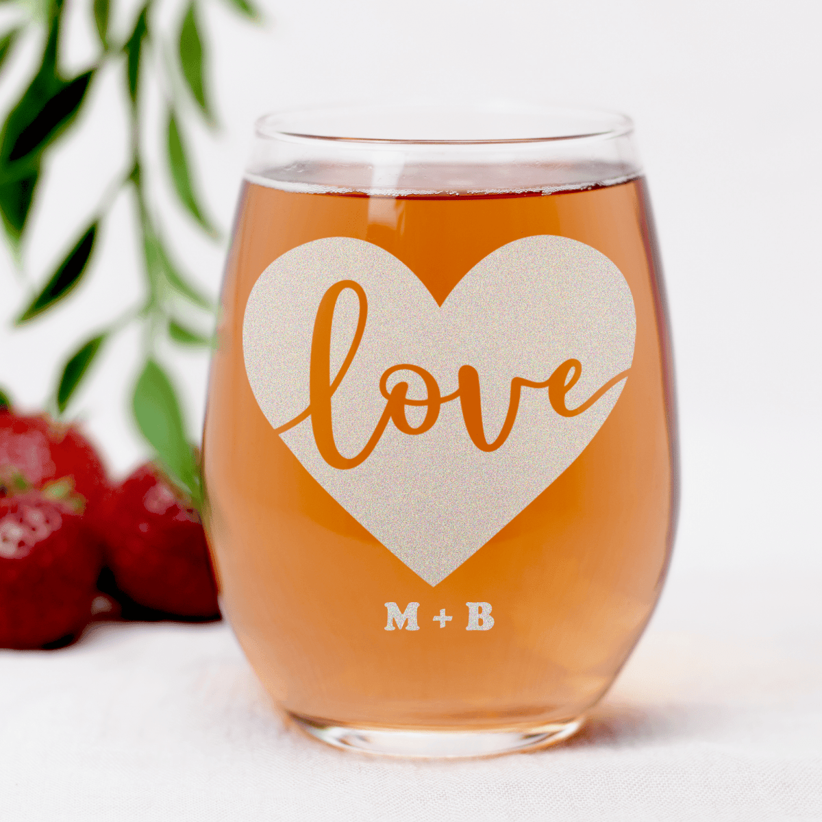 Personalized Heart Carved Love Stemless Wine Glass for her, Customized Gifts for Women by Groovy Girl Gifts