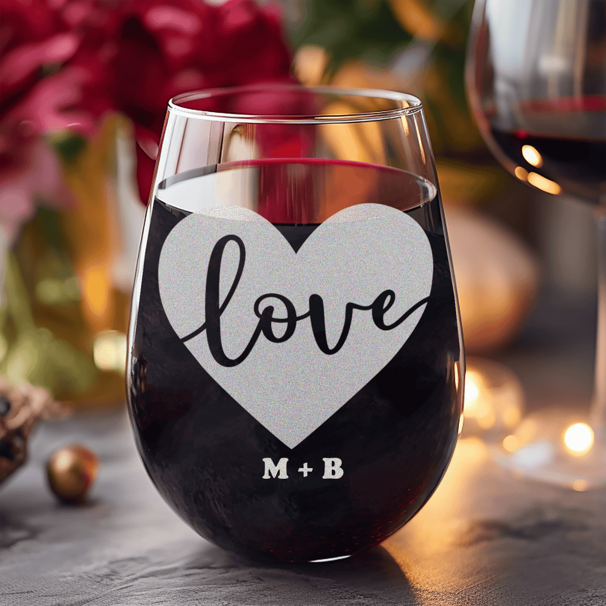Personalized Heart Carved Love Stemless Wine Glass for her, Customized Gifts for Women by Groovy Girl Gifts