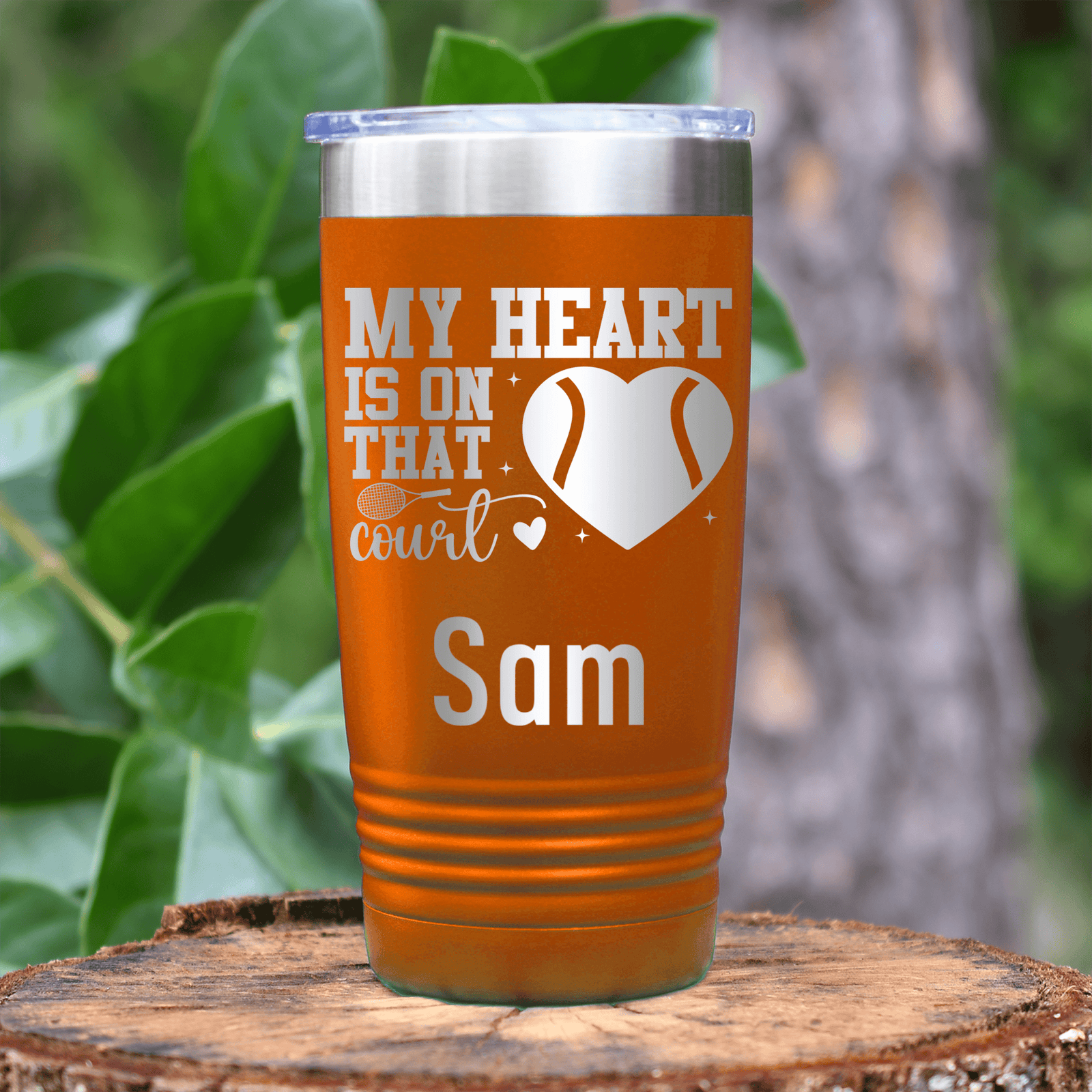 Orange Tennis For Her Tumbler With Heart On The Tennis Court Design