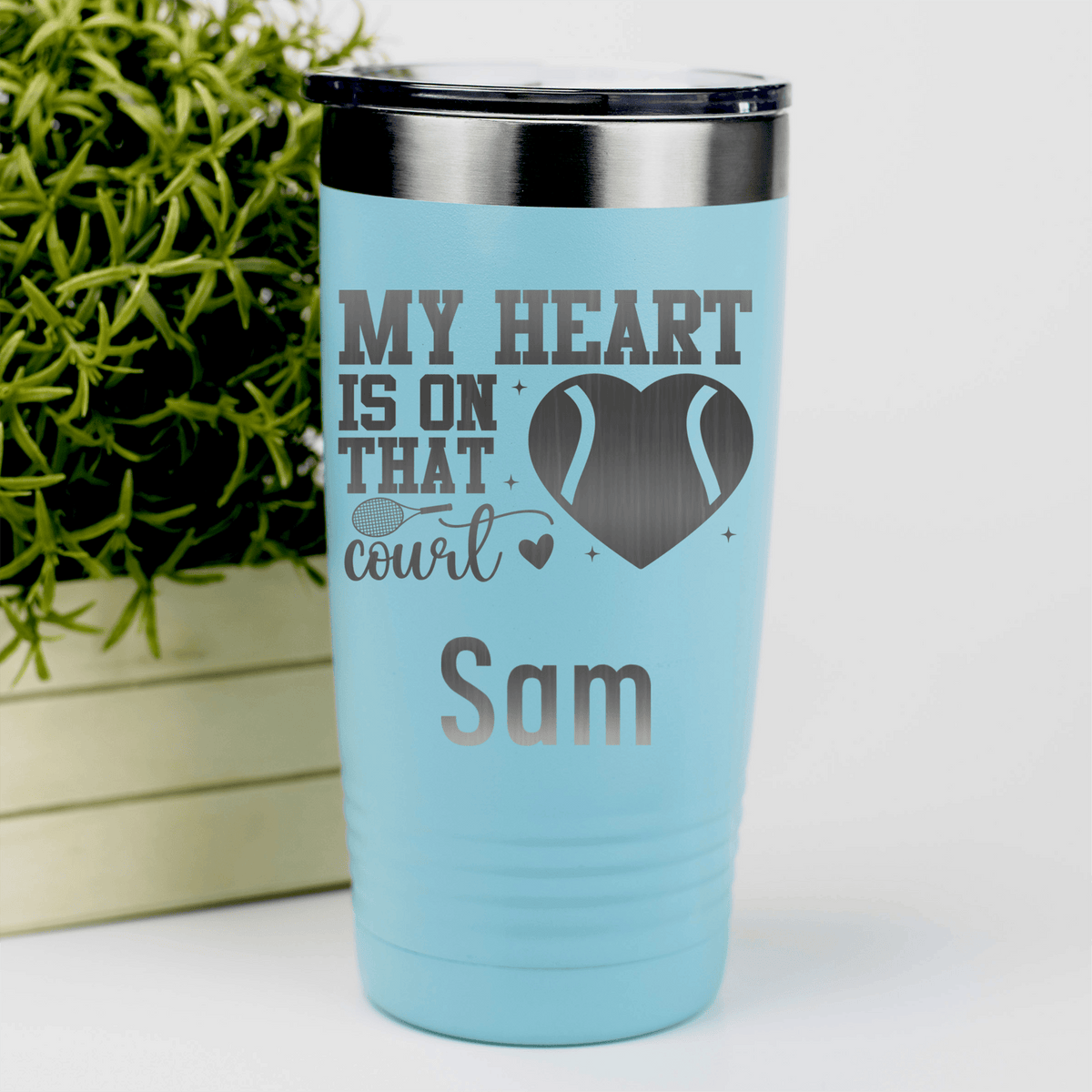 Teal Tennis For Her Tumbler With Heart On The Tennis Court Design
