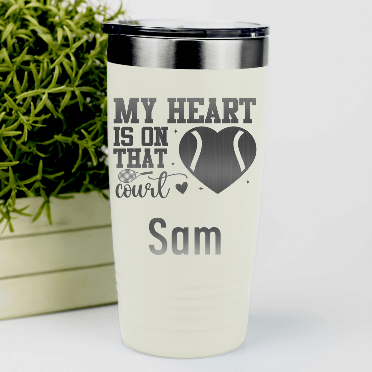 White Tennis For Her Tumbler With Heart On The Tennis Court Design