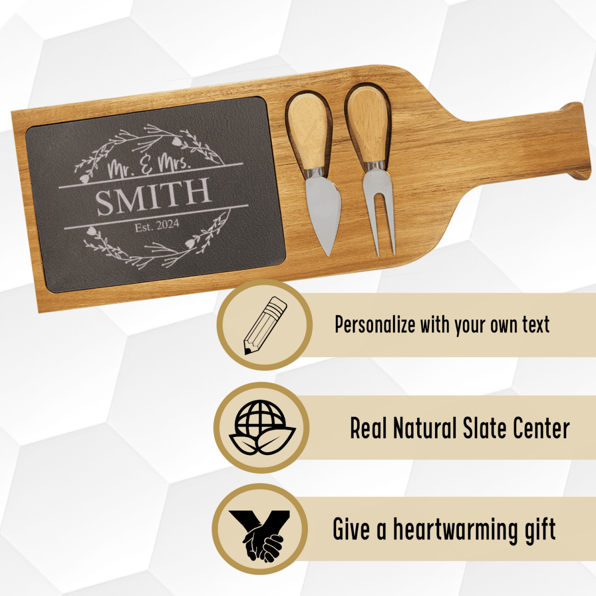 Personalized Heartfelt Anniversary Wood Slate Serving Tray With Handle for her, Customized Gifts for Women by Groovy Girl Gifts