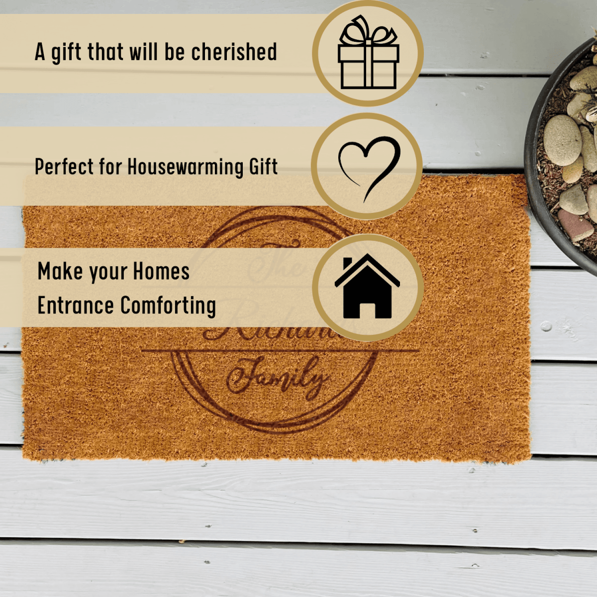 Personalized Heriloom Banner Engraved Door Mat for her, Customized Gifts for Women by Groovy Girl Gifts