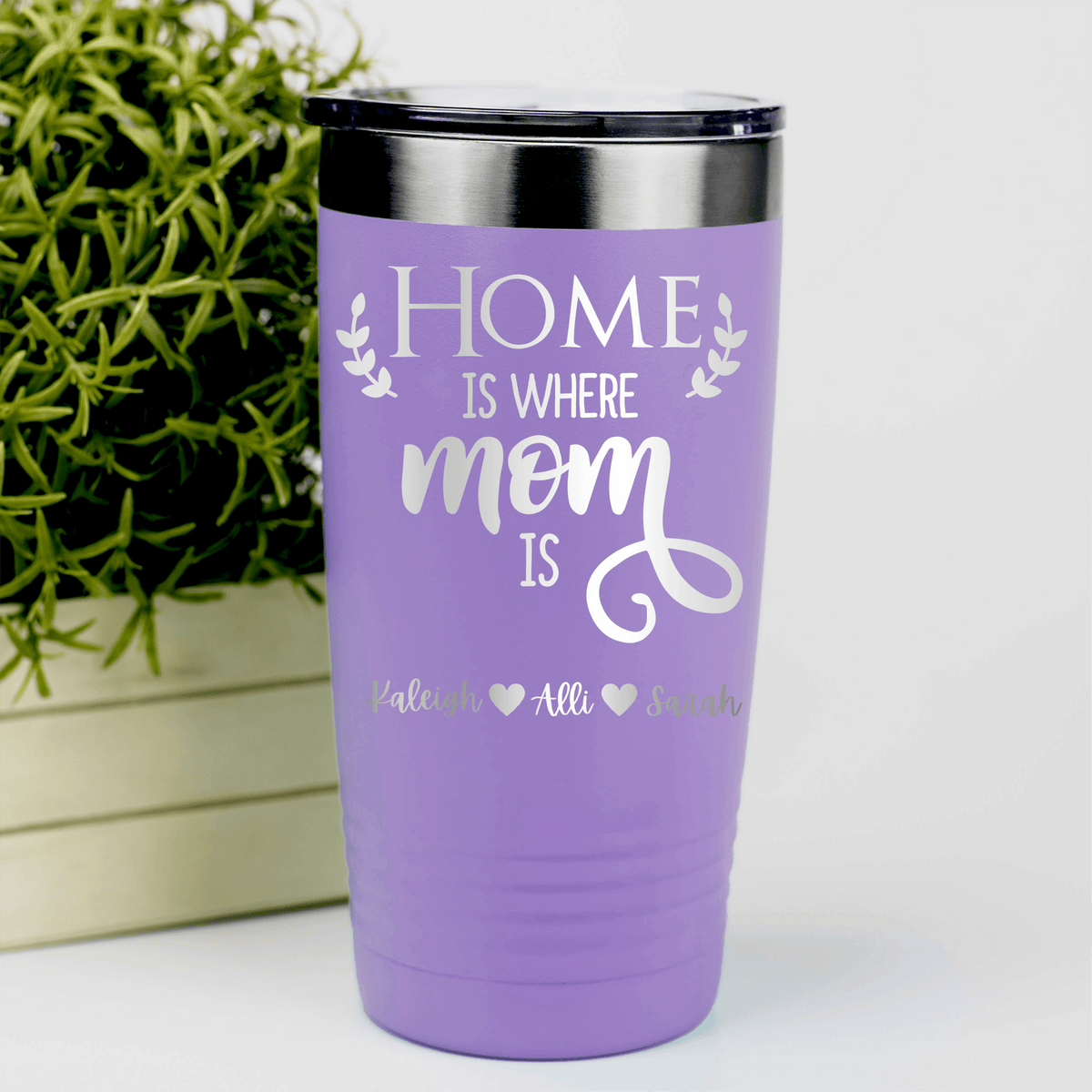 Light Purple Mothers Day Tumbler With Home Is Where Mom Is Design