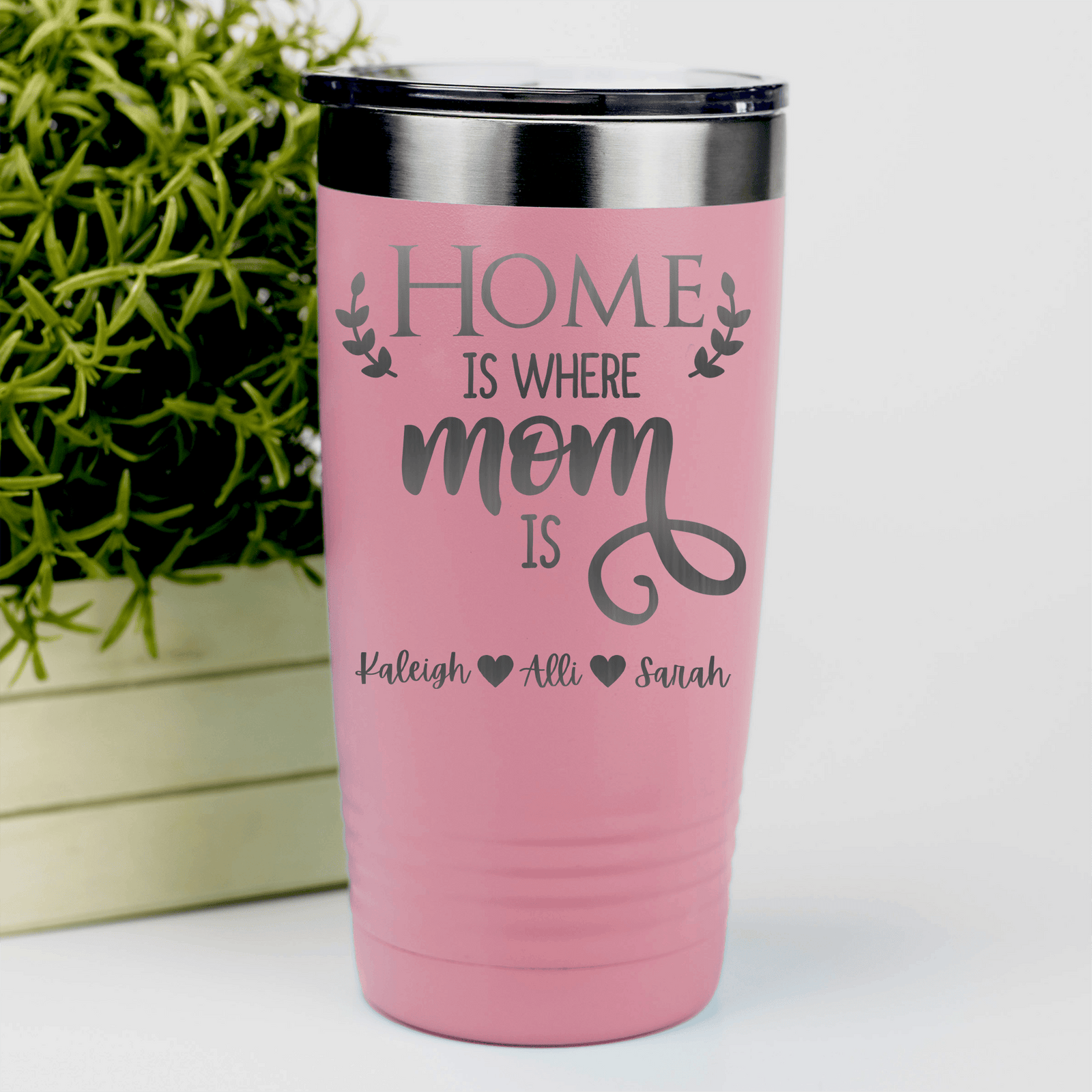 Salmon Mothers Day Tumbler With Home Is Where Mom Is Design