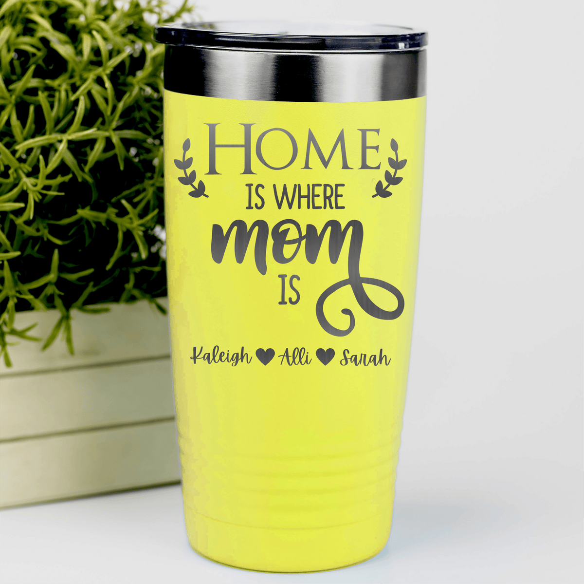 Yellow Mothers Day Tumbler With Home Is Where Mom Is Design