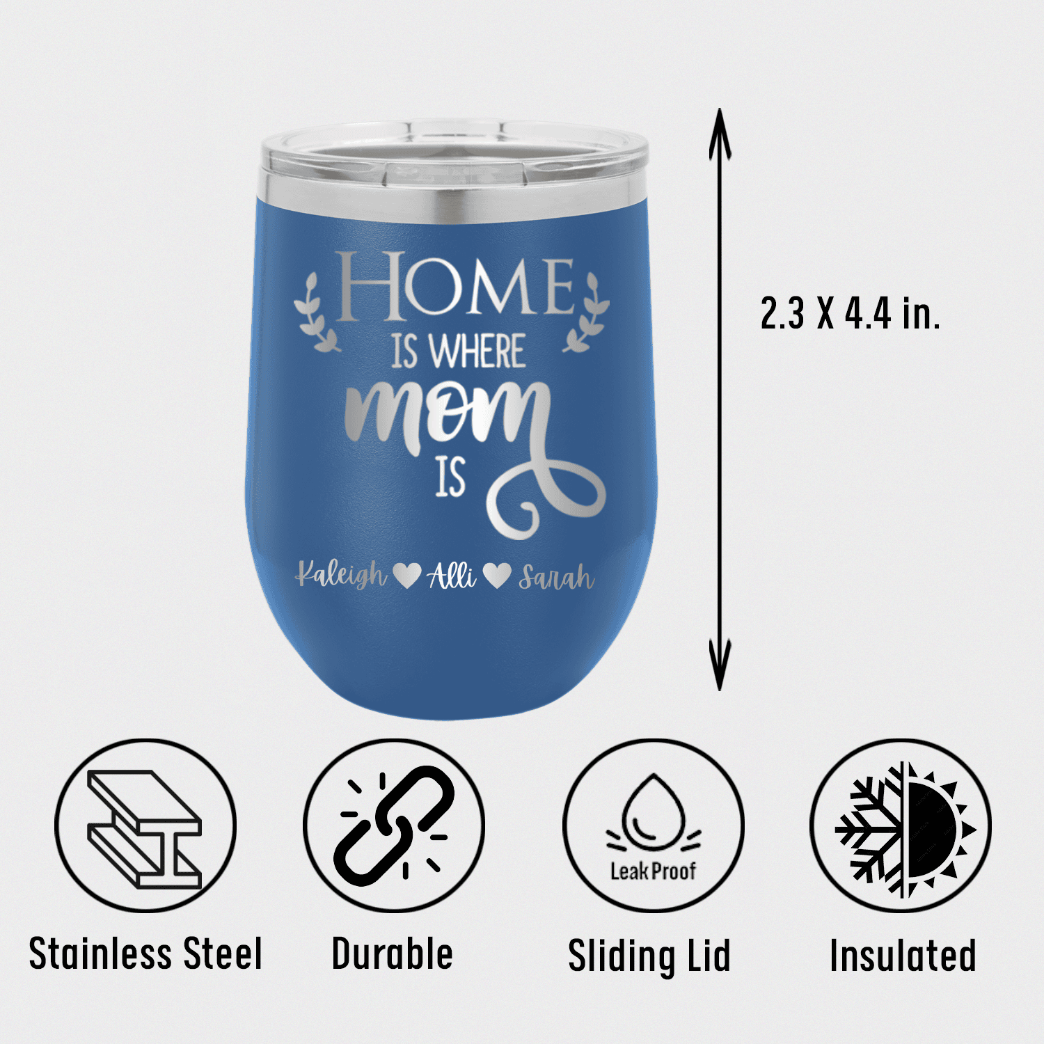 Personalized Home Is Where Mom Is Wine Tumbler for her, Customized Gifts for Women by Groovy Girl Gifts