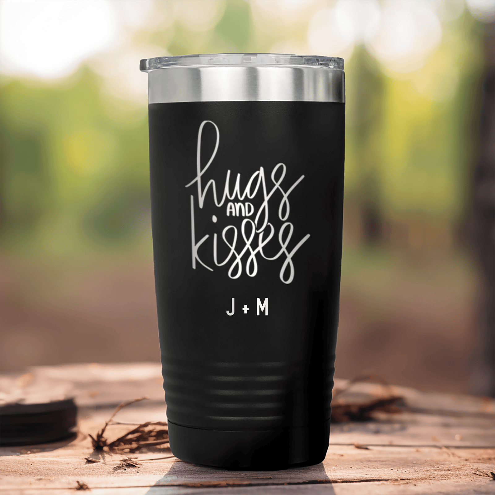 Black Valentines Day Tumbler With Hugs And Kisses Design