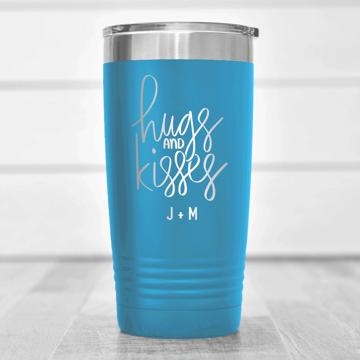 Light Blue Valentines Day Tumbler With Hugs And Kisses Design
